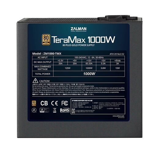 Блок питания Zalman Power supply TeraMax 1000-TMX (1000W), 100-240VAC, 90%, 80+ Gold, фото 4